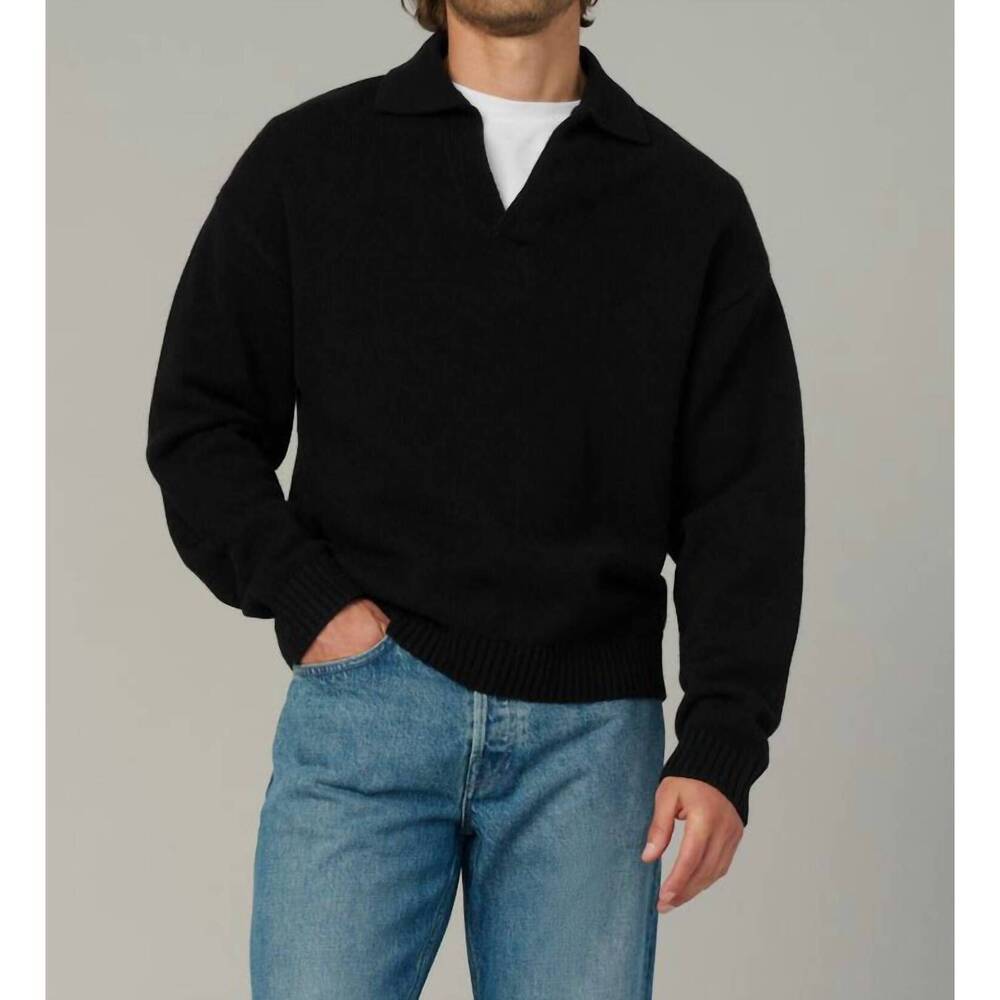 NEW JOE'S JEANS relaxed polo sweater in black